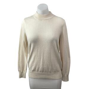 Tera Vera Women's Cream Long Sleeve Mock Neck Sweatshirt Sweater Top Size M